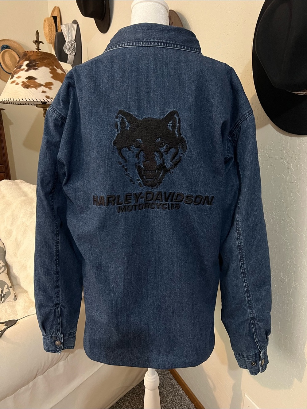 Harley-Davidson Men's Blue Denim Button-Up Jacket Flannel Lined LT